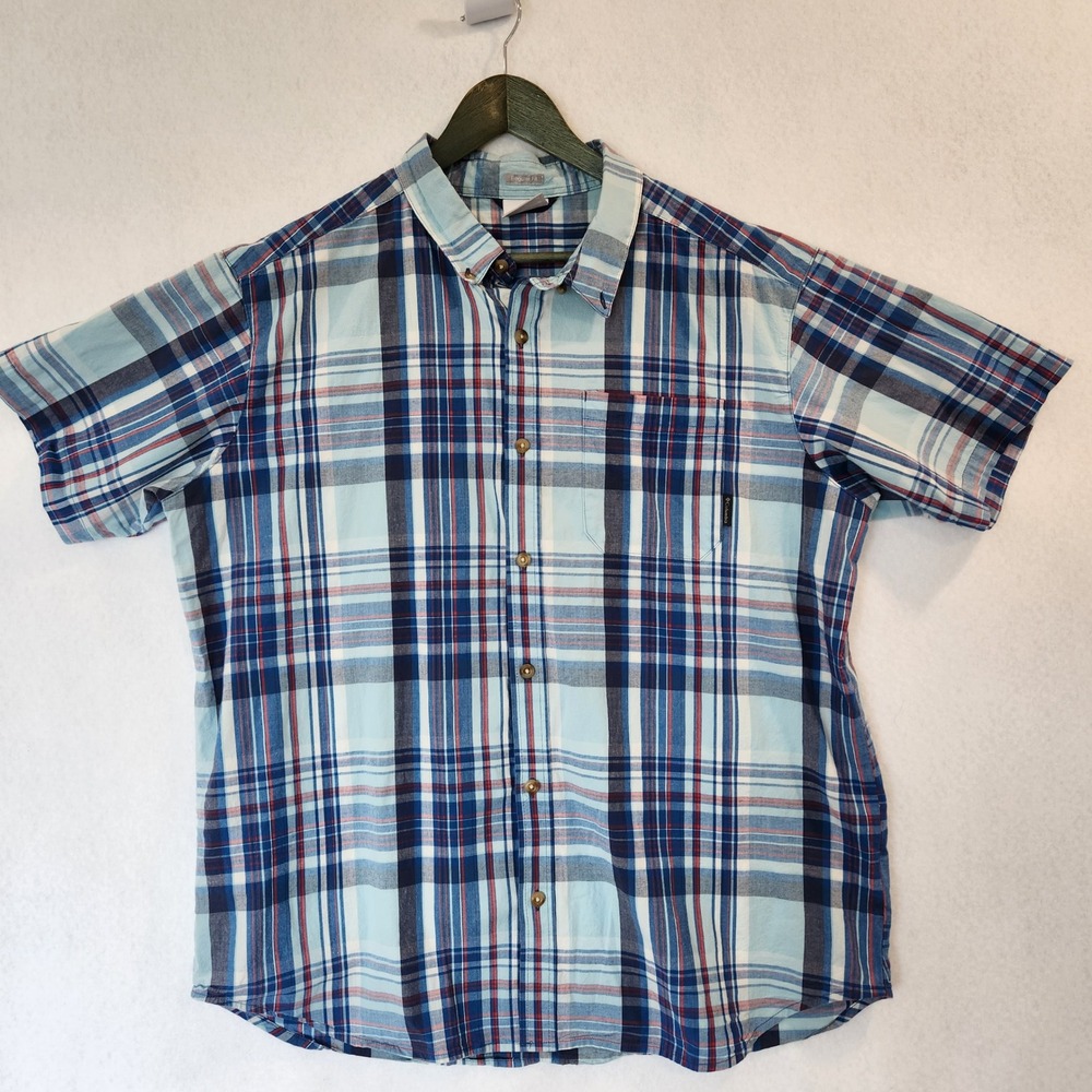 Columbia Mens XL Blue Plaid Short Sleeve Button Down Shirt AM9132 Regular Fit